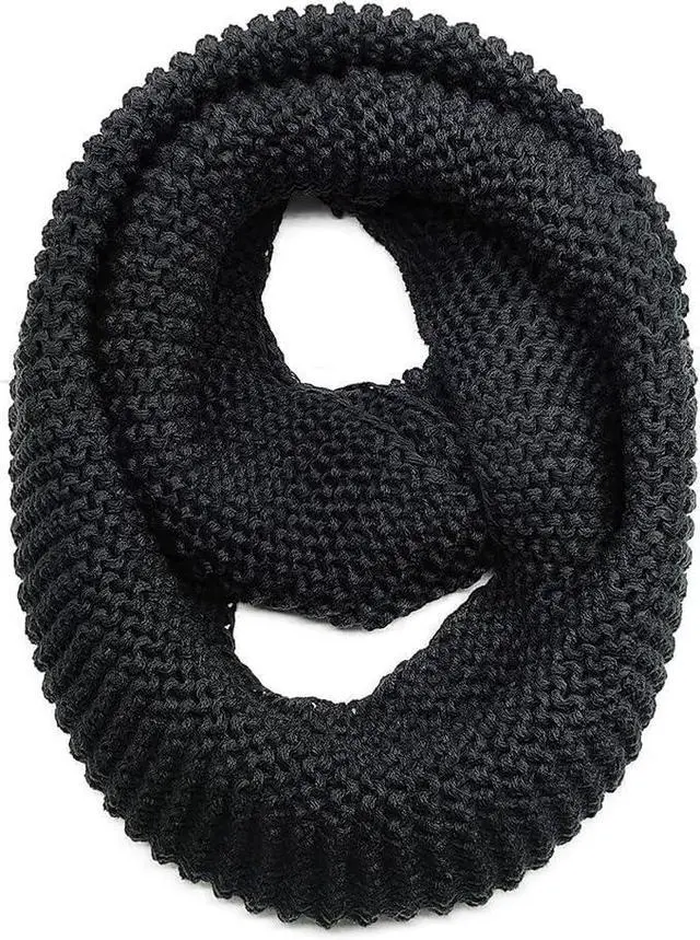 Main image of Warm Scarf for Winter, Men or Women Knit Thick & Chunky Loop Wool Infinity Scarves Neck Warmer For Winter Cold Weather W-S-J1 (Black)