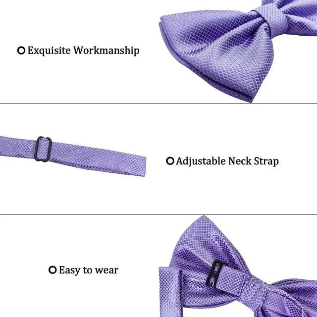 Alt view image 5 of 5 - Pre-Tied Plaid Pattern Bow Tie For Men or Women, Formal Tuxedo Bowties For Wedding Party Necktie or Business M-M-B2T (Silver Gray)