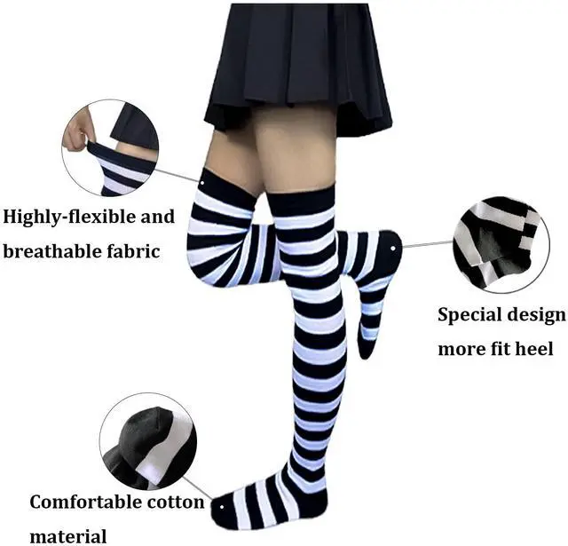 Alt view image 6 of 6 - Women Striped Long Fingerless Gloves, Winter Knitted Arm Warmers For Punk Rock/Cosplay/Goth/Christmas Party WM-S-G5 (Z1 - White and Red Socks + Gloves)
