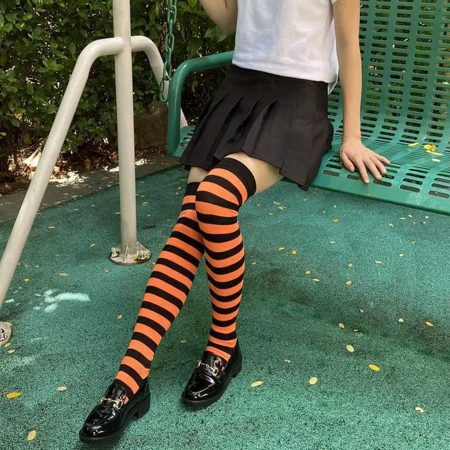Alt view image 5 of 6 - Women Striped Long Fingerless Gloves, Winter Knitted Arm Warmers For Punk Rock/Cosplay/Goth/Christmas Party WM-S-G5 (Z1 - White and Red Socks + Gloves)