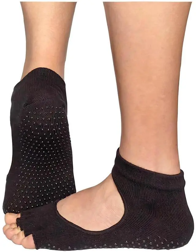 Alt view image 3 of 4 - Pilates Socks with Grips for Women, Non Slip Yoga Socks for Barre Dance or Barefoot Workout (US, Alpha, One Size, Regular, Regular, 2 Pairs Yoga Gloves and Toe Socks - Rose, Black)