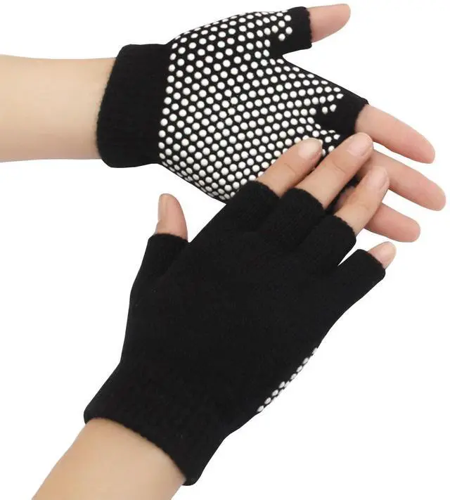 Alt view image 4 of 4 - Pilates Socks with Grips for Women, Non Slip Yoga Socks for Barre Dance or Barefoot Workout (US, Alpha, One Size, Regular, Regular, 2 Pairs Yoga Gloves and Toe Socks - Rose, Black)