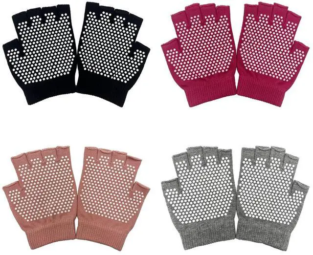 Main image of Pilates Socks with Grips for Women, Non Slip Yoga Socks for Barre Dance or Barefoot Workout (US, Alpha, One Size, Regular, Regular, 4 Pairs Yoga Gloves - Rose, Pink, Gray, Black)