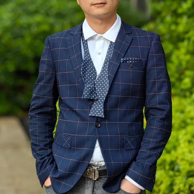 Alt view image 2 of 7 - 3pcs Mens Classic Silk Self Bow Ties and Pocket Square, Handkerchief Jacquard Woven Bowtie Set For Tuxedo & Wedding SB2 (Navy Blue Dot)