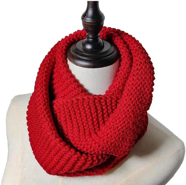 Alt view image 4 of 7 - Warm Scarf for Winter Women & Men, Knit Wool Loop Infinity Scarves Thick & Chunky Neck Warmer For Cold Weather U-SY-W3 (Red)