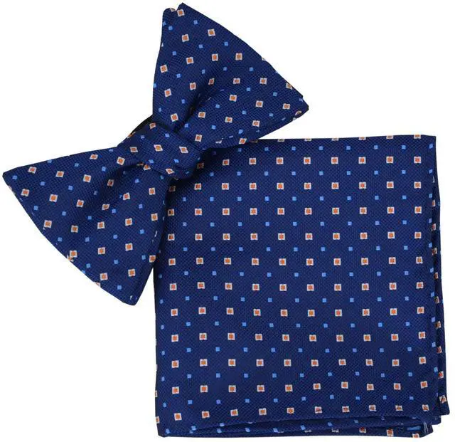 Alt view image 7 of 7 - 3pcs Mens Classic Silk Self Bow Ties and Pocket Square, Handkerchief Jacquard Woven Bowtie Set For Tuxedo & Wedding SB2 (Navy Blue Dot)