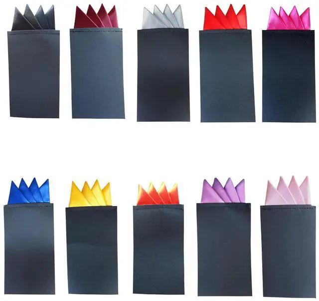 Main image of 10 Pack Silk Men's Pre-Folded Pocket Squares Set, Prefolded Handkerchief For Wedding Party/Suit/Tuxedo PF-H-6 (black,white,red,Silver,Champagne)