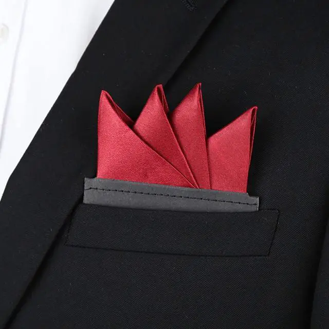 Alt view image 2 of 4 - 10 Pack Silk Men's Pre-Folded Pocket Squares Set, Prefolded Handkerchief For Wedding Party/Suit/Tuxedo PF-H-6 (black,white,red,Silver,Champagne)