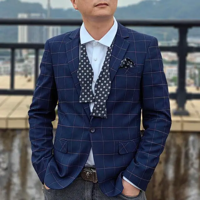 Alt view image 2 of 7 - 3pcs Mens Classic Silk Self Bow Ties and Pocket Square, Handkerchief Jacquard Woven Bowtie Set For Tuxedo & Wedding SB2 (Black Plaid, Burgundy Stripes, Navy Dot)