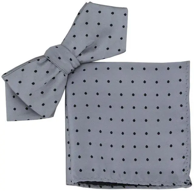 Alt view image 7 of 7 - Polka Dot Bow Tie Pocket Square Set, Men Self Tie Bowtie with Handkerchief For Wedding Party or Formal Tuxedo M-S-B12 (Gray/Silver with Black Polka Dots)