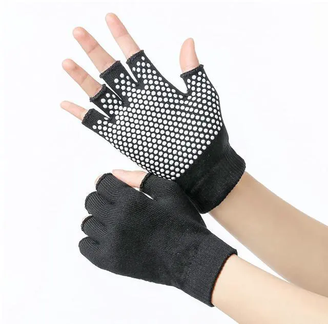 Alt view image 4 of 7 - Yoga Gloves & Socks Set with Grips, Non Slip for Women Yoga/ Dance/ Pilates/ Workouts with Toes Y-G-YG6 (2 Pairs Pilate Gloves and Sock - Black, Gray)
