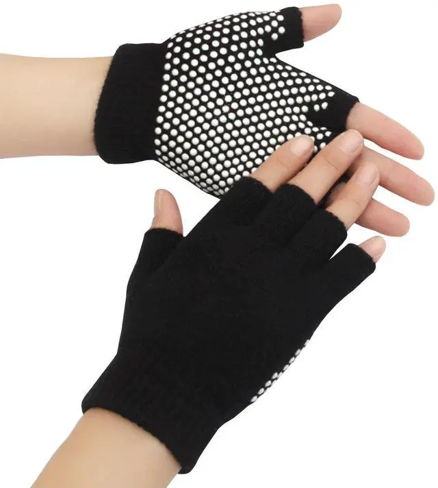 Alt view image 5 of 7 - Yoga Gloves & Socks Set with Grips, Non Slip for Women Yoga/ Dance/ Pilates/ Workouts with Toes Y-G-YG6 (2 Pairs Pilate Gloves and Sock - Black, Gray)
