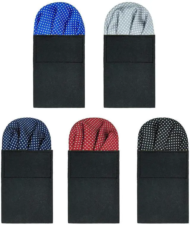 Main image of 5 Pack Silk Men's Pre Folded Pocket Squares Set, Prefolded Handkerchief For Business Formal/Suit/Tuxedo PF-H-3 (Polka Dots - Royal Blue, Gray, Navy, Burgundy, Black)