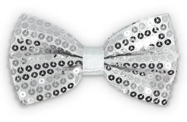 Main image of Sequin Bow Ties for Men, Boys Sparkly & Glitter Clip On Bowtie for Graduation and Wedding & Carnival Party BT-3  (Silver White Sequin Bow Tie)