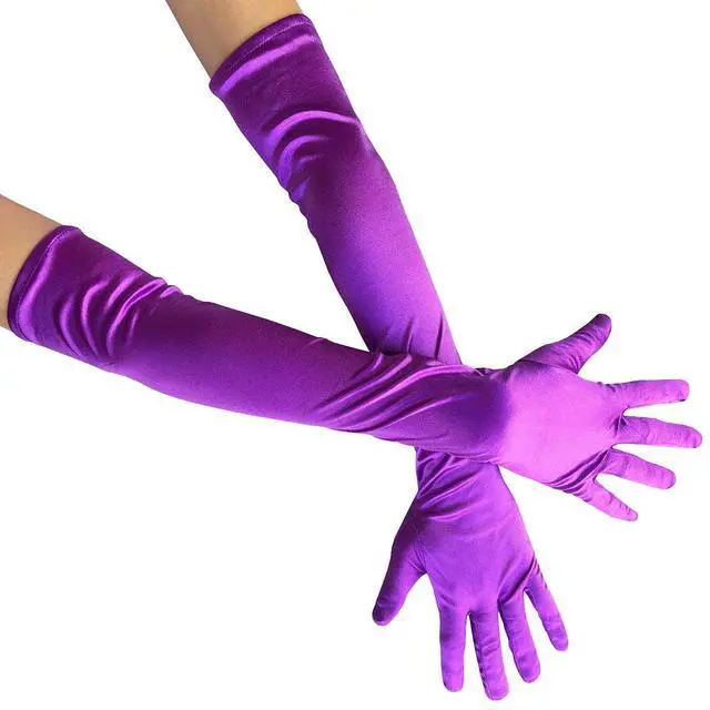Main image of Long Satin Opera Glove For Women Formal, Elbow Length Glove For Bridal Evening Dance/Tea Party/Church/Wedding W-G-1(Purple)
