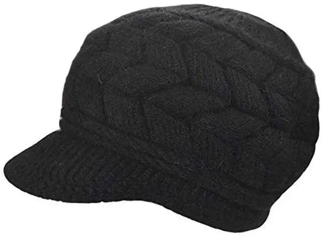 Main image of Womens Warm Hat for Winter, Women Beanie with Warm Fleece Lined & Wool Knit & Visor for Snow Cap Newsboy WS-H1  (Black)