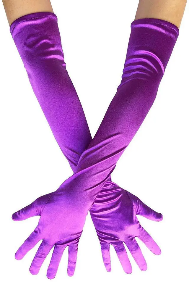 Alt view image 4 of 6 - Long Satin Opera Glove For Women Formal, Elbow Length Glove For Bridal Evening Dance/Tea Party/Church/Wedding W-G-1(Purple)