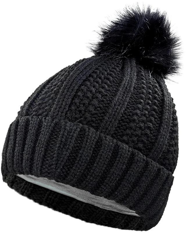 Main image of Womens Winter Hat, Winter Beanies Hats for Women with Pom Pom, Thick Wool Warm Knit Caps Pompom for Cold Weather U-SY-P1H (US, Alpha, One Size, Black)