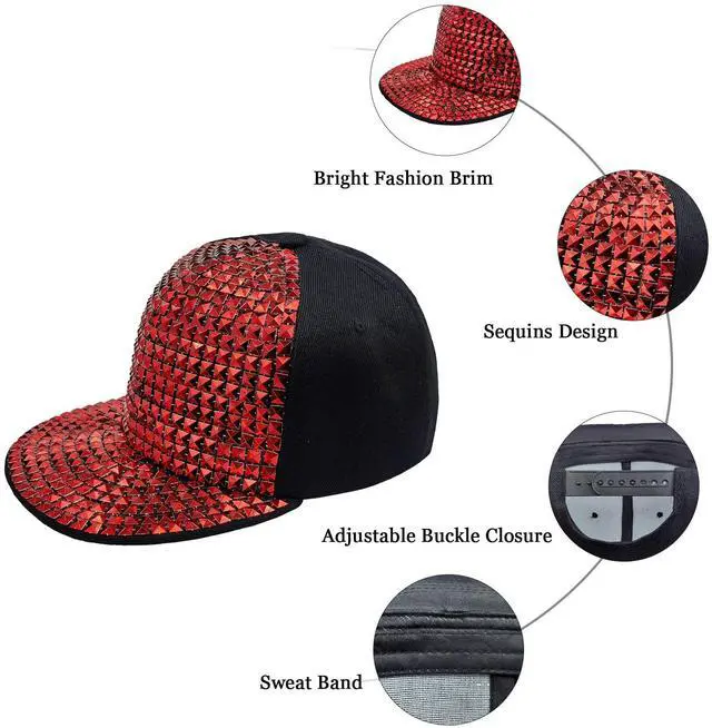 Alt view image 5 of 6 - Bling Baseball Cap for Men & Women with Diamond, Boy & Ladies  Sparkle Sequin Hat for Disco & Punk Rock or Hip Hop HH-M1 (glod)