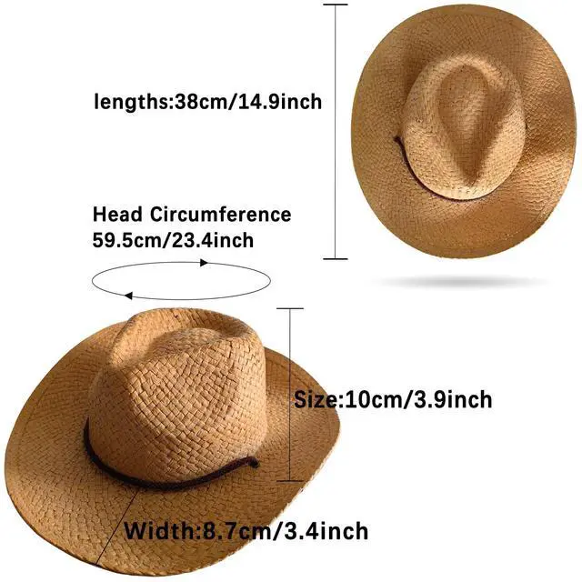 Alt view image 3 of 5 - Straw Cowboy Hat for Men & Women, Cowgirl Sun Cap with Wide Brim & UV Protection for Outdoor Summer Activities U-N3-3Y (US, Alpha, One Size, Orange)