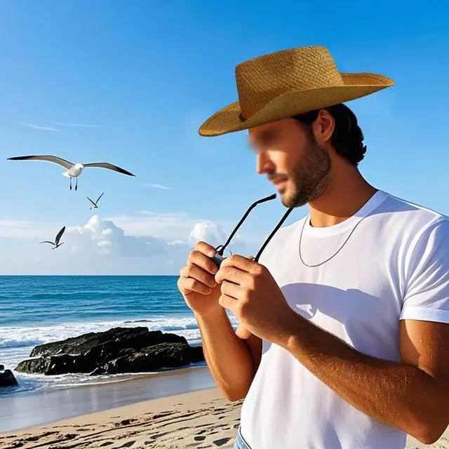 Alt view image 4 of 5 - Straw Cowboy Hat for Men & Women, Cowgirl Sun Cap with Wide Brim & UV Protection for Outdoor Summer Activities U-N3-3Y (US, Alpha, One Size, Orange)