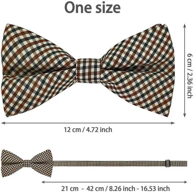 Alt view image 2 of 5 - SYAYA Men Silk Tuxedo Plaid Bow Tie, Teen Boy Pre Tied Formal Tux Bowtie For Wedding Large Necktie Father Day MB-T2 (Black,Beige,Brown Plaid)