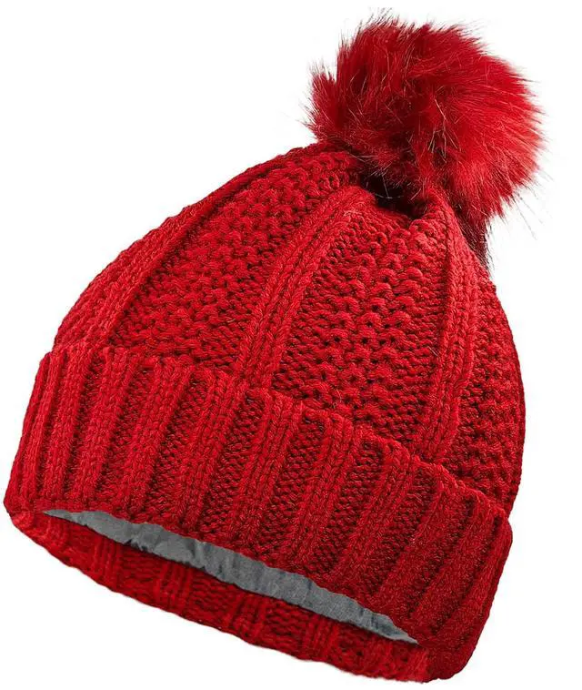 Main image of Womens Winter Hat, Winter Beanies Hats for Women with Pom Pom, Thick Wool Warm Knit Caps Pompom for Cold Weather U-SY-P1H (US, Alpha, One Size, Red)