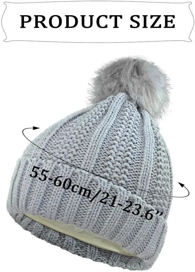 Alt view image 5 of 5 - Womens Winter Hat, Winter Beanies Hats for Women with Pom Pom, Thick Wool Warm Knit Caps Pompom for Cold Weather U-SY-P1H (US, Alpha, One Size, Red)