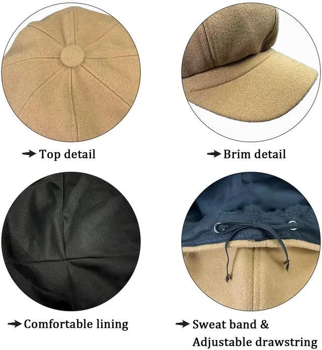 Alt view image 5 of 5 - Womens Wool Fashion All-Match Autumn Newsboy Hat, Classic Spring Visor Beret, Ladies Winter Felt Retro Cabbie Cap (Light Grey)