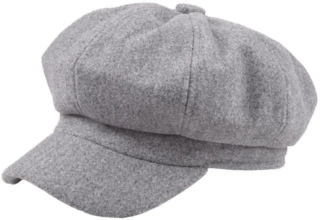 Main image of Womens Wool Fashion All-Match Autumn Newsboy Hat, Classic Spring Visor Beret, Ladies Winter Felt Retro Cabbie Cap (Light Grey)