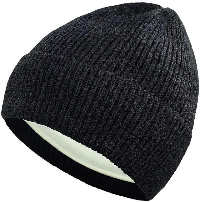 Main image of Beanie Hat Warm for Men Women, Unisex Winter Beanies Wool Knit & Fleece Lined for Cold Weather Knitted Skull Cap U-SY-S6M (Black, One Size)
