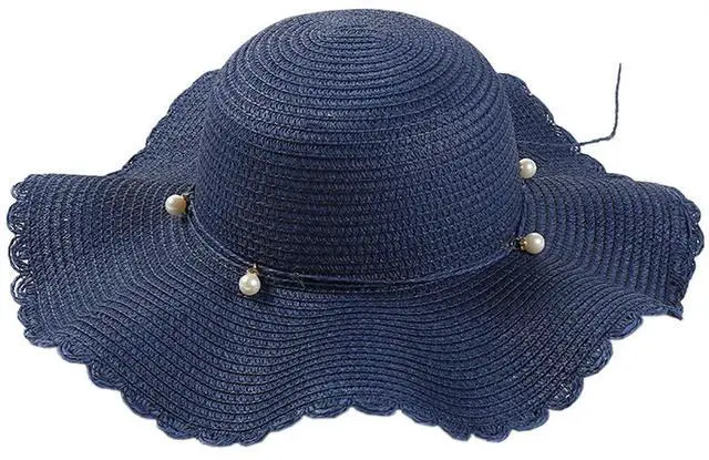 Main image of Straw Beach Ha Big-brim for Women, Wide Brim Beach Sunhat Floppy with UV Protection for Outdoor Summer Activities U-9Y-6M (US, Alpha, One Size, Navy Blue)
