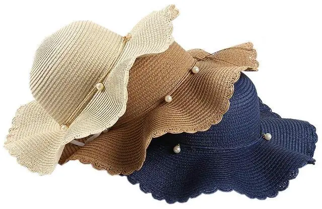 Alt view image 3 of 3 - Straw Beach Ha Big-brim for Women, Wide Brim Beach Sunhat Floppy with UV Protection for Outdoor Summer Activities U-9Y-6M (US, Alpha, One Size, Beige)