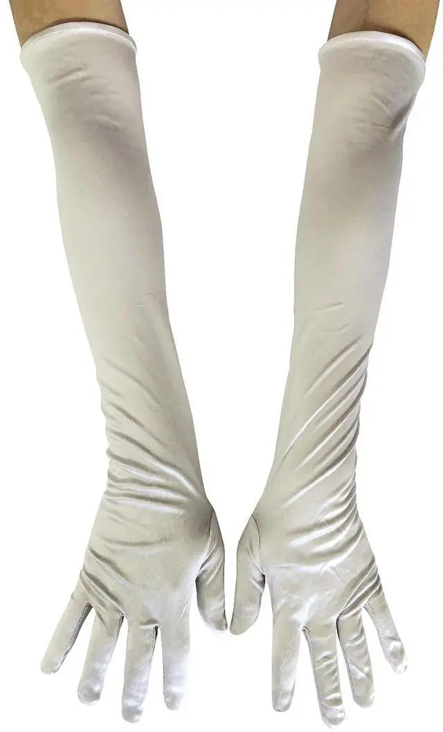Alt view image 5 of 5 - Long Satin Opera Glove For Women Formal, Elbow Length Glove For Bridal Evening Dance/Tea Party/Church/Wedding W-G-1(Silver)