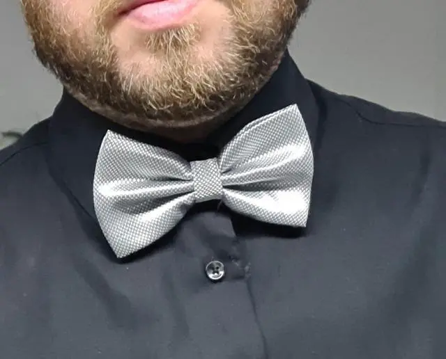 Alt view image 7 of 7 - Men Bowtie and Handkerchief Set, Unisex Design Bow Tie and Pocket Square For Business Formal Tuxedo or Wedding M-B-T9 (Black)