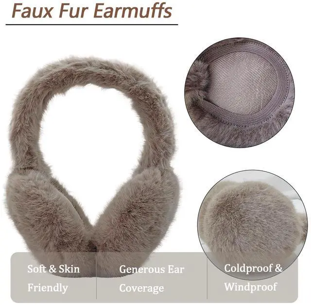 Alt view image 2 of 5 - Women Fuzzy Earmuffs, Teen Girls Foldable Warm Plush Ear Muffs Ear Warmers For Winter Cold Weather Ear Covers W-E-M2 (Pink)