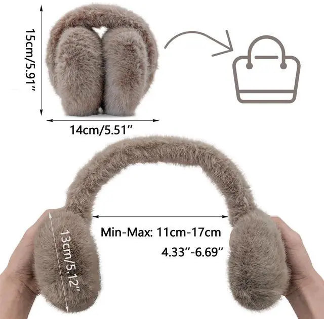 Alt view image 3 of 5 - Women Fuzzy Earmuffs, Teen Girls Foldable Warm Plush Ear Muffs Ear Warmers For Winter Cold Weather Ear Covers W-E-M2 (Pink)