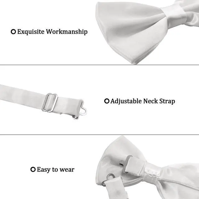 Alt view image 2 of 4 - SYAYA Men Pre Tied Silk Formal Tuxedo Bow Tie, Teen Boy Tux Bowtie For Wedding Large Necktie Father or Easter Day MBT3 (White)