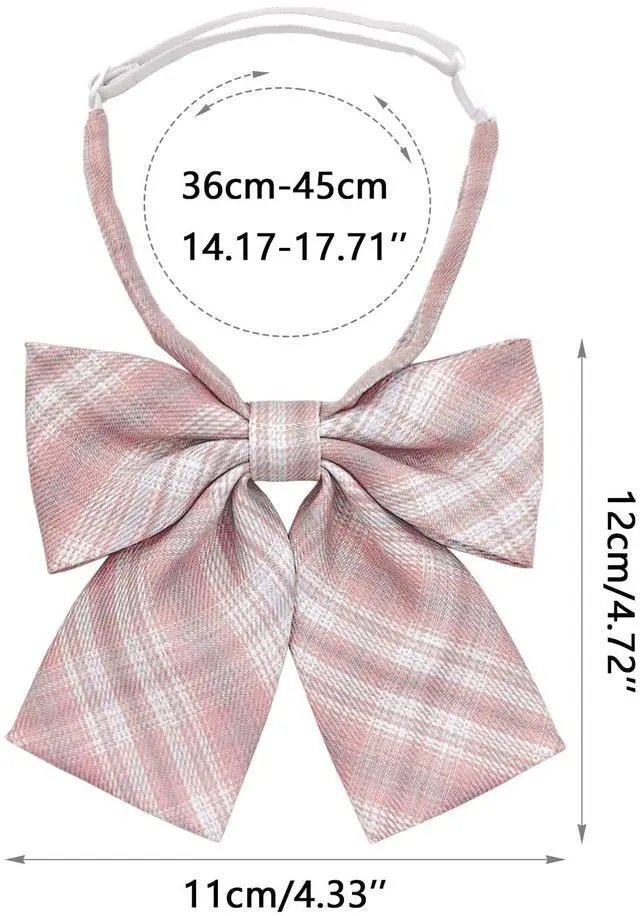 Alt view image 3 of 6 - Pre-Tied Japanese School Girl Uniform Bow Ties, Office Lady Uniform Bowtie/ Women kawaii Neck Tie for Cosplay WBT6 (Pink Plaid)