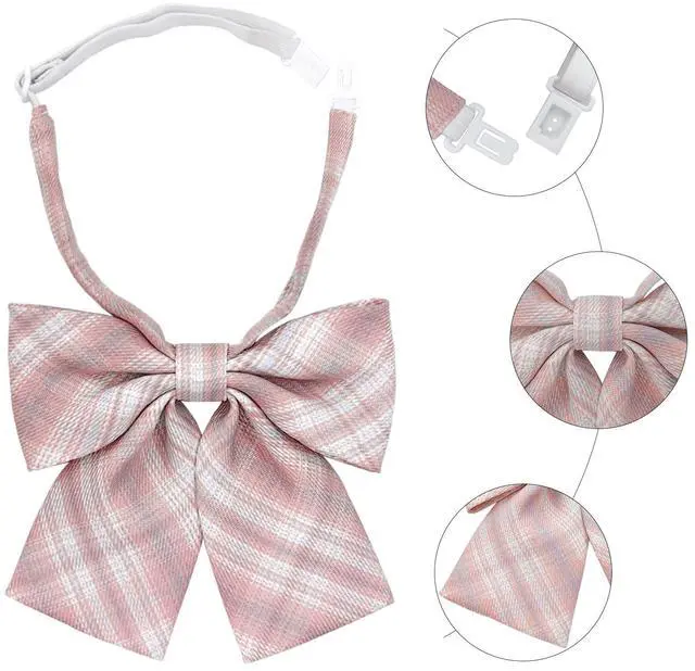 Alt view image 4 of 6 - Pre-Tied Japanese School Girl Uniform Bow Ties, Office Lady Uniform Bowtie/ Women kawaii Neck Tie for Cosplay WBT6 (Pink Plaid)
