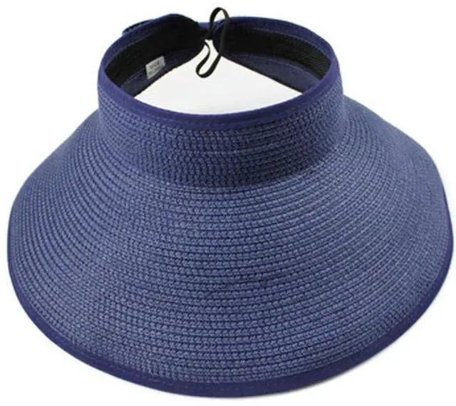 Main image of Beach Hats for Women, Packable Straw Sun Hat with Wide Brim and Ponytail for UV Protection and Summer Travel SM01 (Navy Blue)