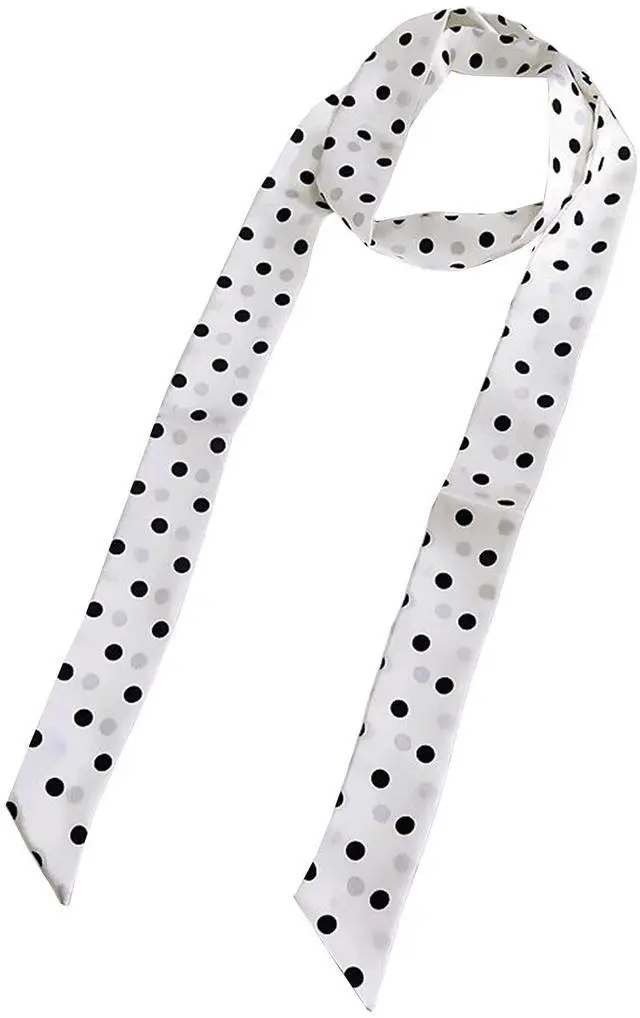 Alt view image 5 of 6 - Bow Tie for Women, Elegant Satin Bowtie Long Ribbon Self Tie & Adjustable for Dresses & Graduation & School Uniform W-B-T1 (White Dot)