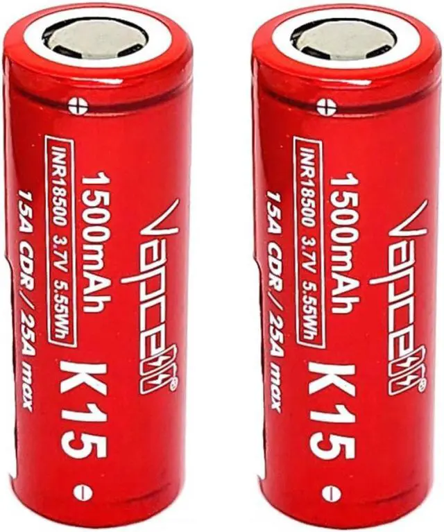 Main image of Vapcell 2PCS 18500 K15 Rechargeable Battery 3.7V 1500mAh 15A Li-ion For Flashlight Torch Battery