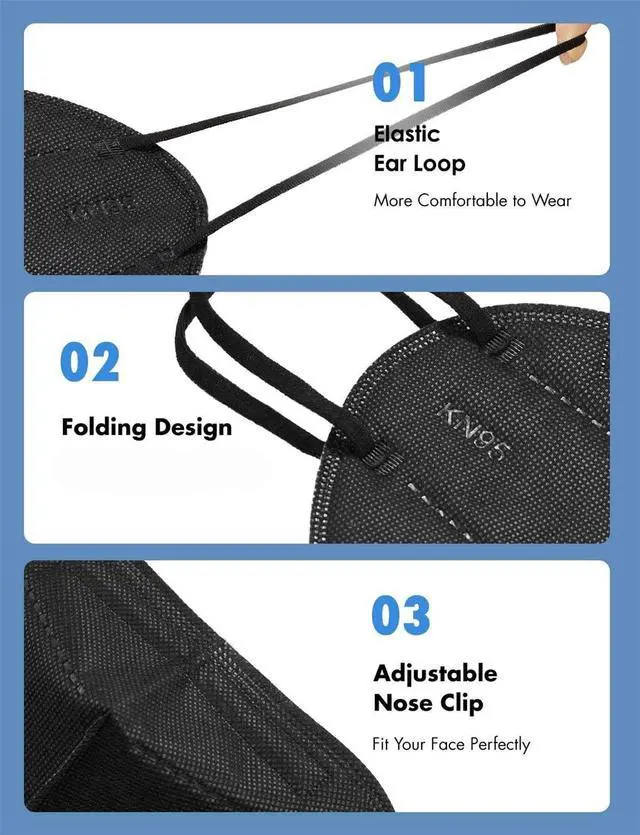 Alt view image 4 of 7 - KN95 Face Masks 20Pack, 6-Ply Breathable Disposable Face Mask Filter Efficiency95%, Black, Each mask is Individually Wrapped