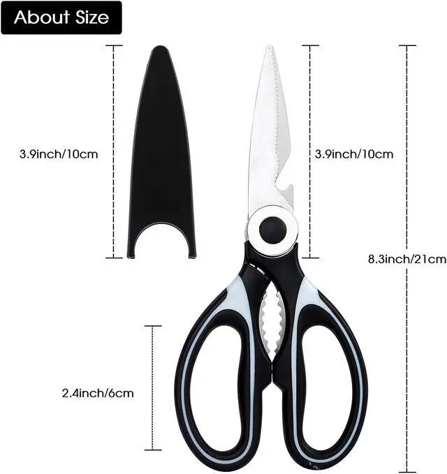 Alt view image 2 of 7 - ZUIKEMX Sharp Kitchen Shears with Cover, Heavy Duty Stainless Steel Multipurpose Scissors for Chicken, Poultry, Fish, Meat, Herbs, Vegetables, BBQ, Bones, Flowers, Nuts