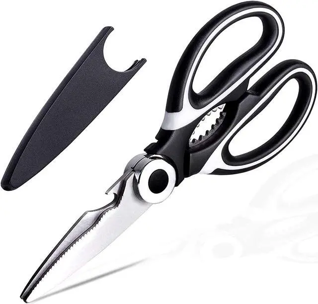 Main image of ZUIKEMX Sharp Kitchen Shears with Cover, Heavy Duty Stainless Steel Multipurpose Scissors for Chicken, Poultry, Fish, Meat, Herbs, Vegetables, BBQ, Bones, Flowers, Nuts
