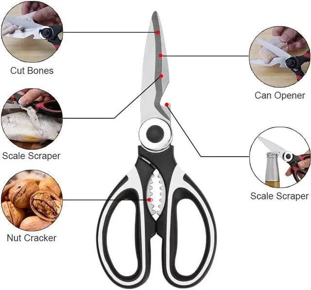 Alt view image 4 of 7 - ZUIKEMX Sharp Kitchen Shears with Cover, Heavy Duty Stainless Steel Multipurpose Scissors for Chicken, Poultry, Fish, Meat, Herbs, Vegetables, BBQ, Bones, Flowers, Nuts