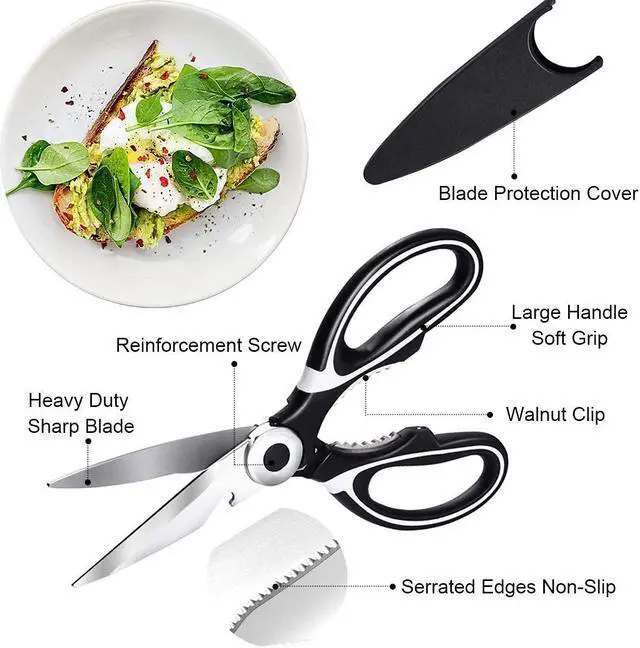 Alt view image 3 of 7 - ZUIKEMX Sharp Kitchen Shears with Cover, Heavy Duty Stainless Steel Multipurpose Scissors for Chicken, Poultry, Fish, Meat, Herbs, Vegetables, BBQ, Bones, Flowers, Nuts