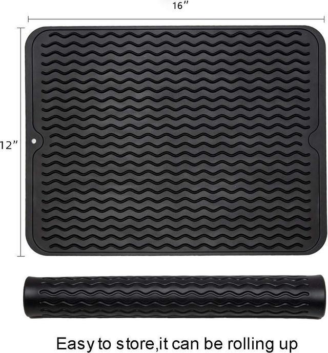 Silicon Dish Drying Mat, Easy clean, Eco-friendly, Heat-resistant, Multi  Usage Silicone Mat for Kitchen Counter or Sink,Refrigerator or drawer  liner(20 inches x 16 inches) Black 