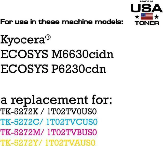 Alt view image 3 of 6 - MADE IN USA TONER Compatible Replacement for use in Kyocera ECOSYS M6630cidn P6230cdn, TK-5272 TK-5272K TK-5272C TK-5272M TK-5272Y (Black,Cyan,Yellow,Magenta, 4-Pack)